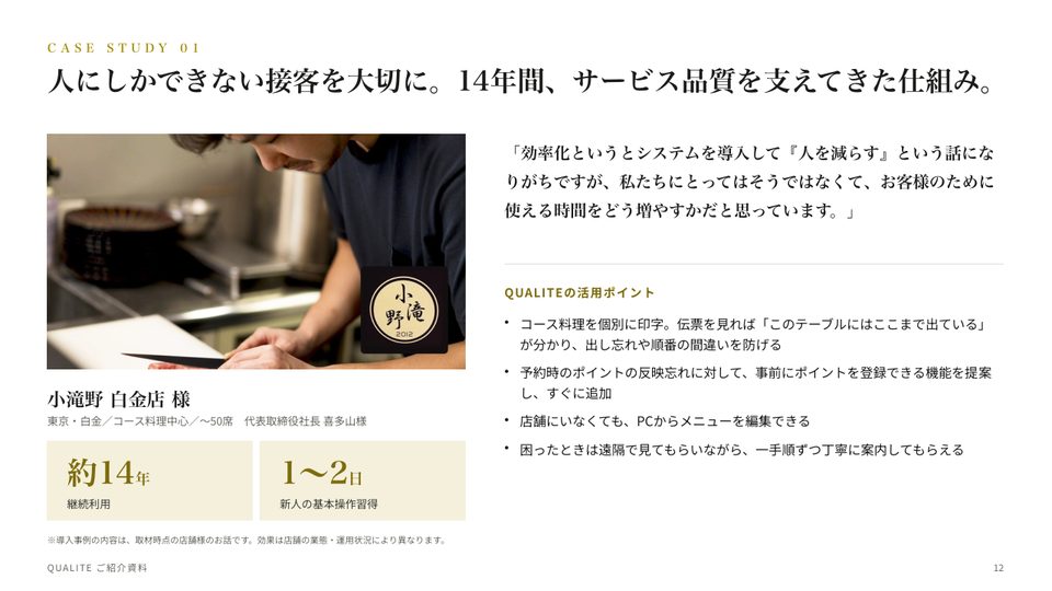 資料のページ：小滝野 白金店様の導入事例