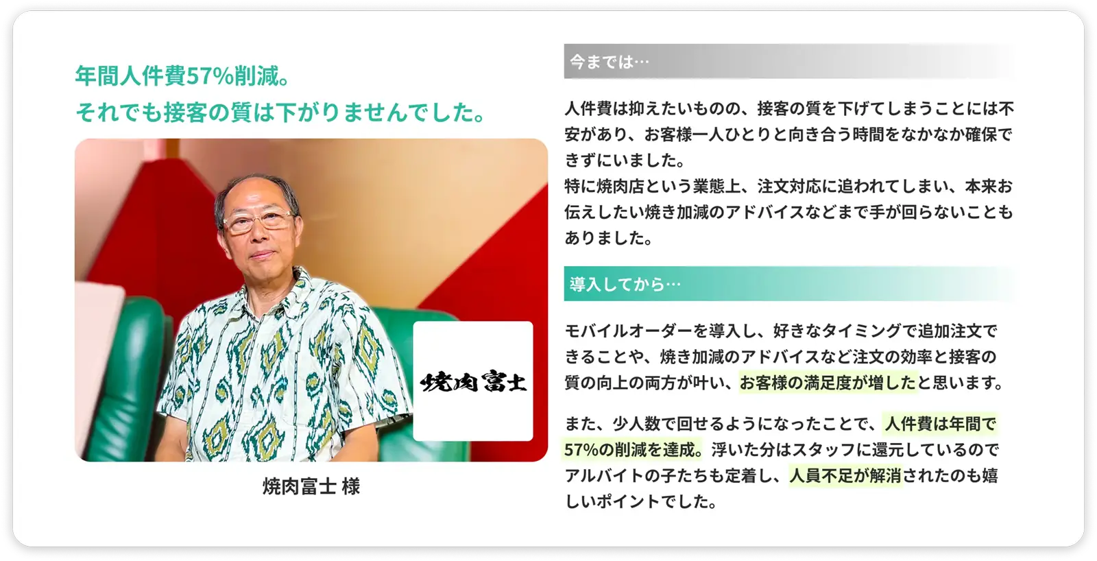 年間人件費57%削減。それでも接客の質は下がりませんでした。